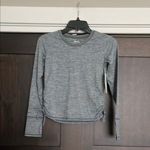 Zella Girl Ruched Side Tie Long Sleeve Performance Shirt Blue Slate Medium 8/10